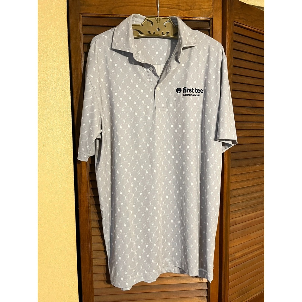 FIRST TEE Polo Shirt Mens Small Gray Patterned Short Sleeve Golf Shirt 21x31